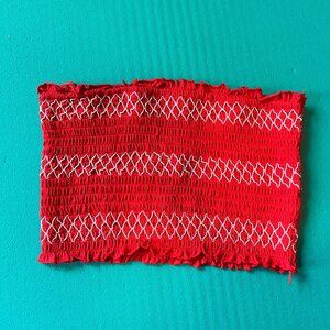 Garage Smocked Red and White 100% Cotton Cropped Tube Top Size Small